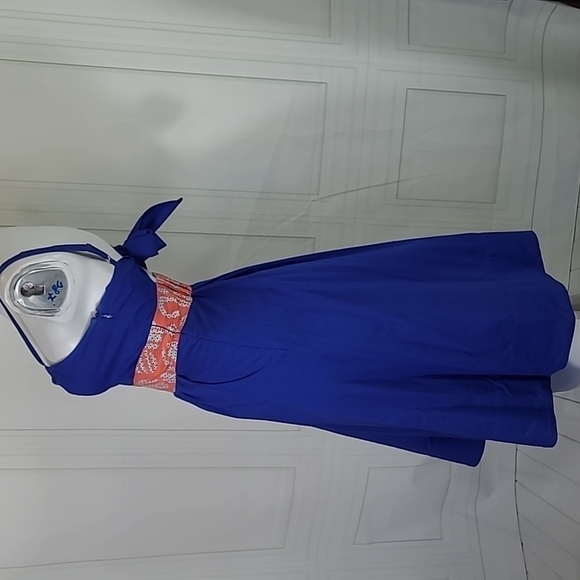 Anthropologie Edme & Esyllte  SZ 4 Blue Orange Cotton Silk A Line Summer - Picture 8 of 12